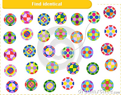 Logic puzzle game for children and adults. Find identical circles and connect them with a line. Vector Illustration