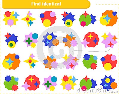 Logic puzzle game for children and adults. Find identical circles and connect them with a line. Vector Illustration