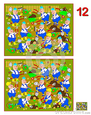 Logic puzzle game for children and adults. Need to find 12 differences. Developing skills for counting. Vector cartoon image. Vector Illustration