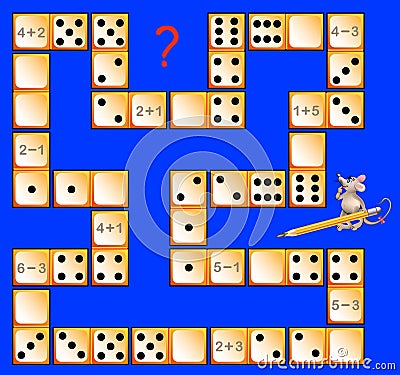 Logic puzzle game with dominoes. Solve examples. Draw corresponding number of dots to close the circuit. Vector Illustration