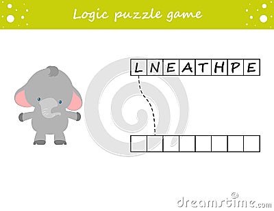 Logic puzzle game. Learning words for kids. Find the hidden name. Activity page for study English. Game for children. Vector Vector Illustration