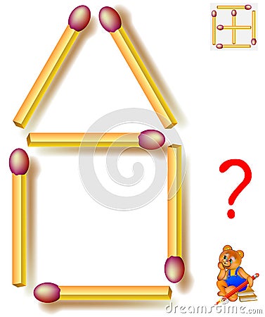 Logic puzzle game. Move two matchsticks to make five squares. Vector Illustration