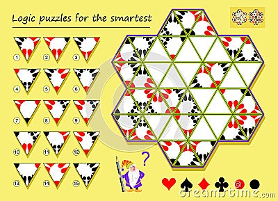 Logic puzzle game for smartest. Need to find the correct places for remaining triangles and draw them. Vector Illustration