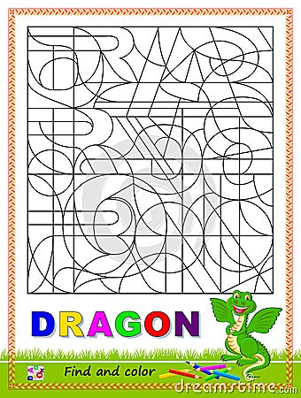 Logic puzzle game to study reading with maze. Find letters and paint them. Read the word. Coloring book for children. Printable Vector Illustration