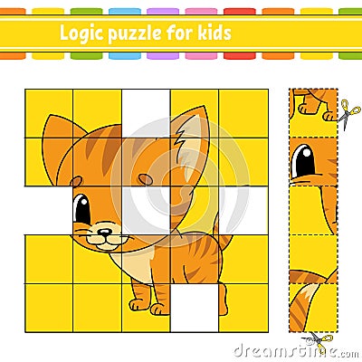 Logic puzzle for kids. Cat animal. Education developing worksheet. Learning game for children. Activity page. Simple flat isolated Vector Illustration