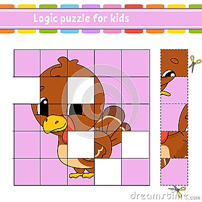 Logic puzzle for kids. Turkey bird. Education developing worksheet. Learning game for children. Activity page. Simple flat Vector Illustration