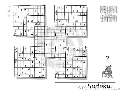 Logic Sudoku game for children and adults. Big size puzzle with 5 squares, difficult level. Printable page for kids. Vector Illustration