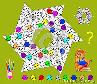 Logic Sudoku puzzle game in triangles. Need to paint the white buttons in corresponding colors. Vector Illustration