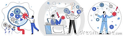 Logical analysis. Analytical minds are architects, constructing bridges understanding with materials logical analysis Vector Illustration