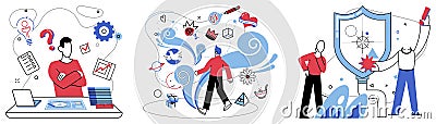 Logical analysis. Analytical minds are explorers, charting new territories in map understanding through lens logical Cartoon Illustration