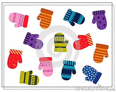 A logical game for children. find a pair for a mitten. vector isolated on a white background Vector Illustration