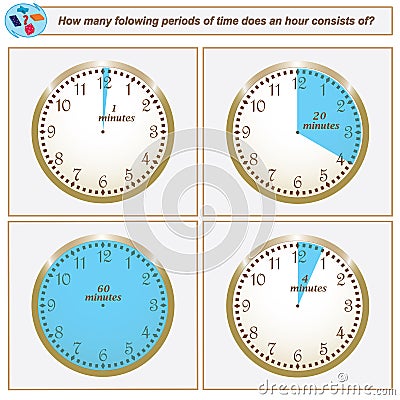 Logical task. How many folowing periods of time does an hour con Vector Illustration