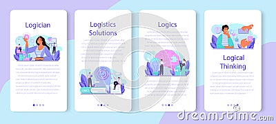 Logician mobile application banner set. Scientist systematicly studying logical Vector Illustration