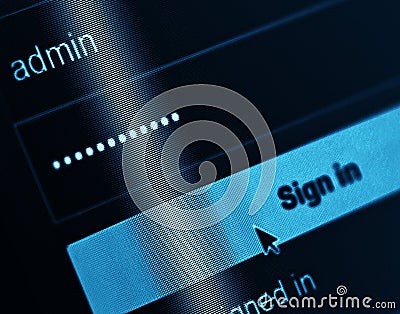 Login Box - Username Admin and Password Stock Photo