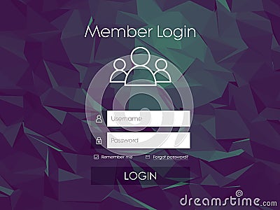 Login form menu with simple line icons. Low poly Vector Illustration