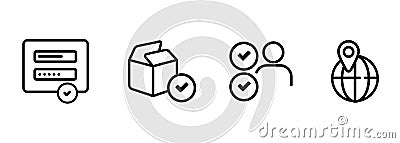 login form test package installation user acceptance test UAT and localization software testing icon set outline line Vector Illustration