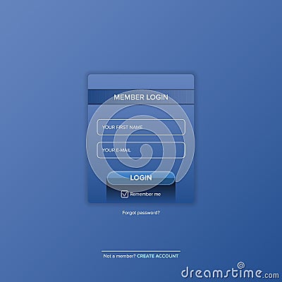 Login form web page design template or mock up. Mobile website ui vector elements set. Vector Illustration