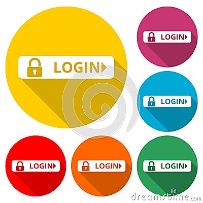 Login icon, Secure access button, color icon with long shadow Vector Illustration