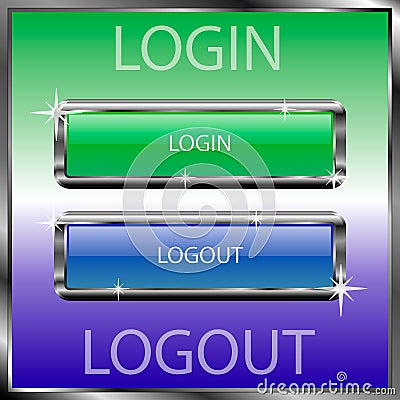 Login and logout buttons on a color reflective surface Vector Illustration