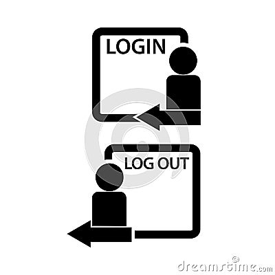 Login and logout icon with people and arrow. Flat design. Vector Illustration