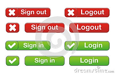 Login, logout, sign in and sign out buttons Stock Photo