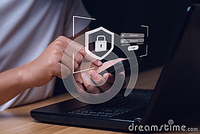 login and password cyber security concept Data protection and secure internet access cyber security. Stock Photo