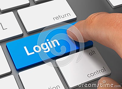 Login pushing keyboard with finger 3d illustration Cartoon Illustration