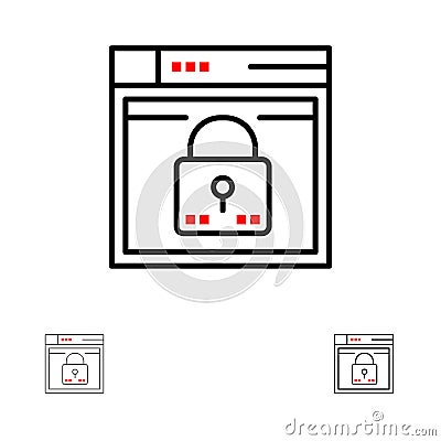 Login, Secure, Web, Layout, Password, Lock Bold and thin black line icon set Vector Illustration