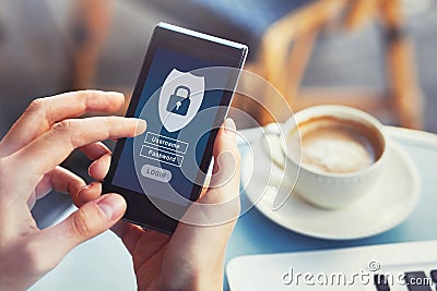 Login to mobile app, cybersecurity, private access with username and password to personal data Stock Photo
