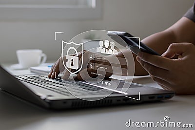 Login, User, cyber security in two-step verification concept. information security and encryption Stock Photo