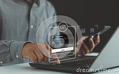 Login, User, Cyber security in two-step verification, identification information security and encryption Stock Photo