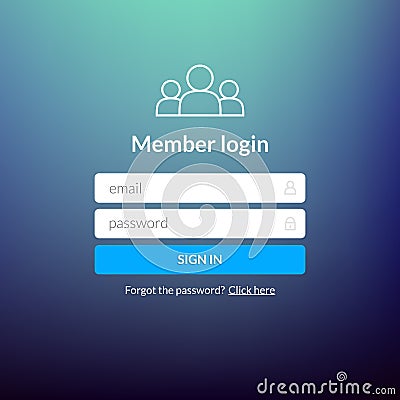 Login user interface. Sign in web element template window. Business website modern ui Vector Illustration