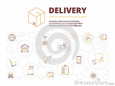 Logistic background. Delivery service items package transport warehouse vector business concept illustration Vector Illustration