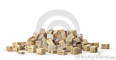 Logistic concept. Big pile of cardboard boxes. Cartoon Illustration