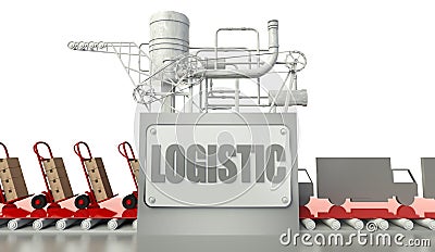 Logistic concept, cardboard boxes and trucks Stock Photo