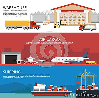 Logistic concept flat banners Vector Illustration