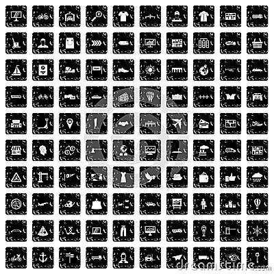 100 logistic and delivery icons set, grunge style Vector Illustration