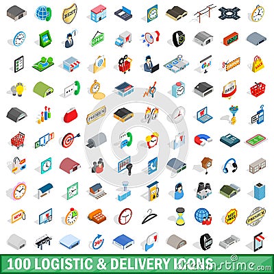 100 logistic delivery icons set, isometric style Vector Illustration