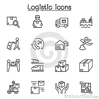 Logistic & Delivery icons set in thin line style Vector Illustration