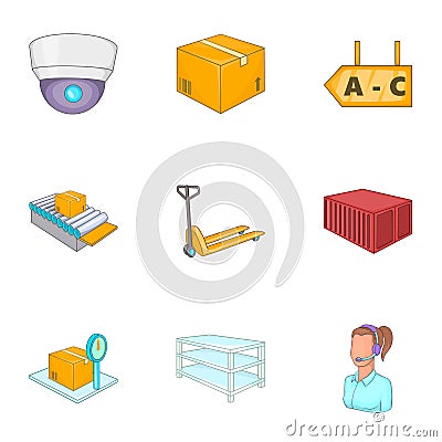 Logistic icons set, cartoon style Vector Illustration