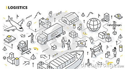 Logistics Isometric Doodle Vector Illustration