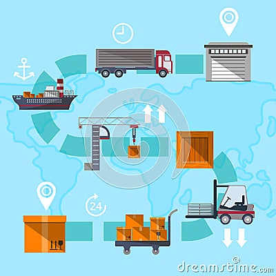 Logistic management concept with goods route Vector Illustration