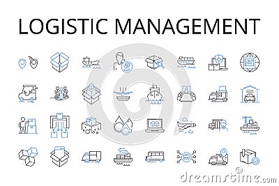 Logistic management line icons collection. Supply chain, Distribution plan, Shipping strategy, Material handling Vector Illustration