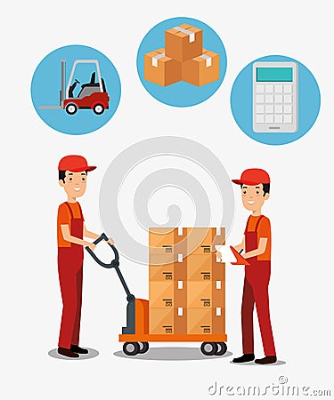 Logistic services with team delivery workers Vector Illustration
