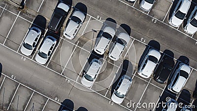 LOGISTIC AND TRADE AUTOMOBILE CENTER. DRONE AERIAL PHOTO. VEHICLE PARK Stock Photo