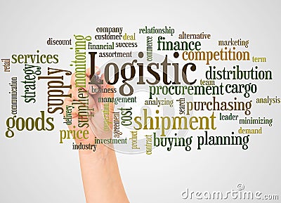 Logistic word cloud and hand with marker concept Stock Photo