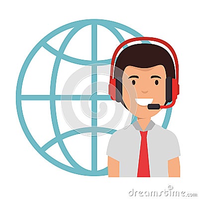 logistic worker with headset and sphere planet Cartoon Illustration