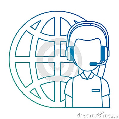 logistic worker with headset and sphere planet Cartoon Illustration