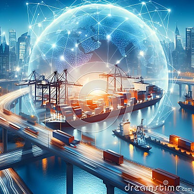 Navigating Global Business Dynamics in the Import-Export Landscape. Generative ai for illustrations Cartoon Illustration