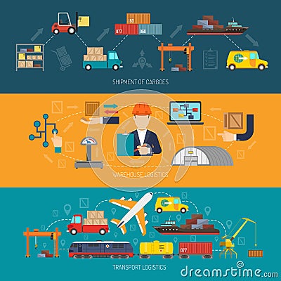 Logistics Banner Horizontal Vector Illustration